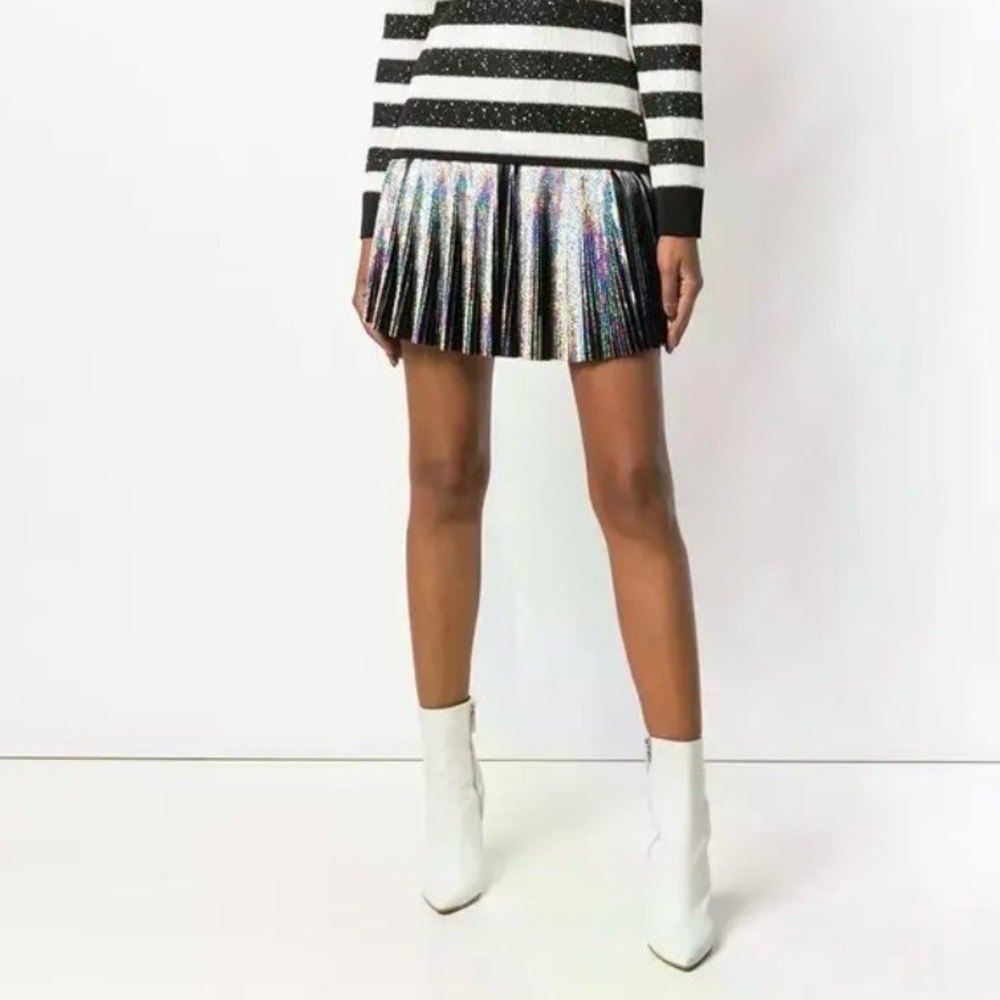 Balmain Paris Holographic Mini Skirt Black Metallic Designer 36 / S